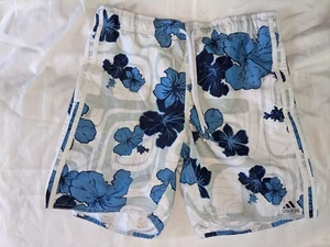 Adidas Swim Shorts Mens Size 32 White Blue Floral - Picture 1 of 12