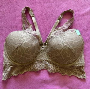 Victoria's Secret PINK Padded Razor Back Bra Size L. Beige Lace NWT - Picture 1 of 6