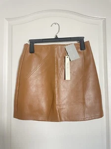 She + Sky women's Faux Leather Mini Skirt Zip Brown Size S - Picture 1 of 6