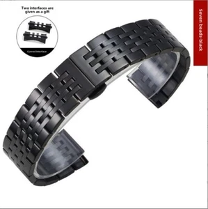Seven beads arc stainless steel watch band strap solid metal bracelet 12mm-22mm - Picture 1 of 14