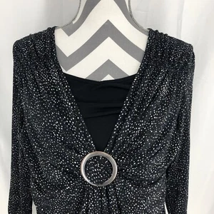 Covington Petite Black White Dot Crinkle Texture Ring Buckle Layer Blouse Large - Picture 1 of 5