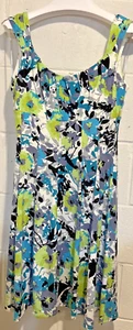 Maggie L Sheath Dress Sleeveless Blue Green Floral Pleated Stretch Size 6P - Picture 1 of 6