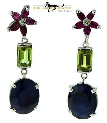 Beautiful Natural Blue Sapphire, Tourmaline, and Ruby Star Cluster Diamond Drop  - Image 1 of 3