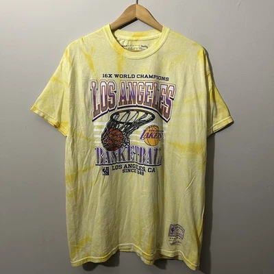NWT Mitchell & Ness Los Angeles Lakers NBA Yellow Tie Dye T Shirt Mens Size XL - Image 1 of 4