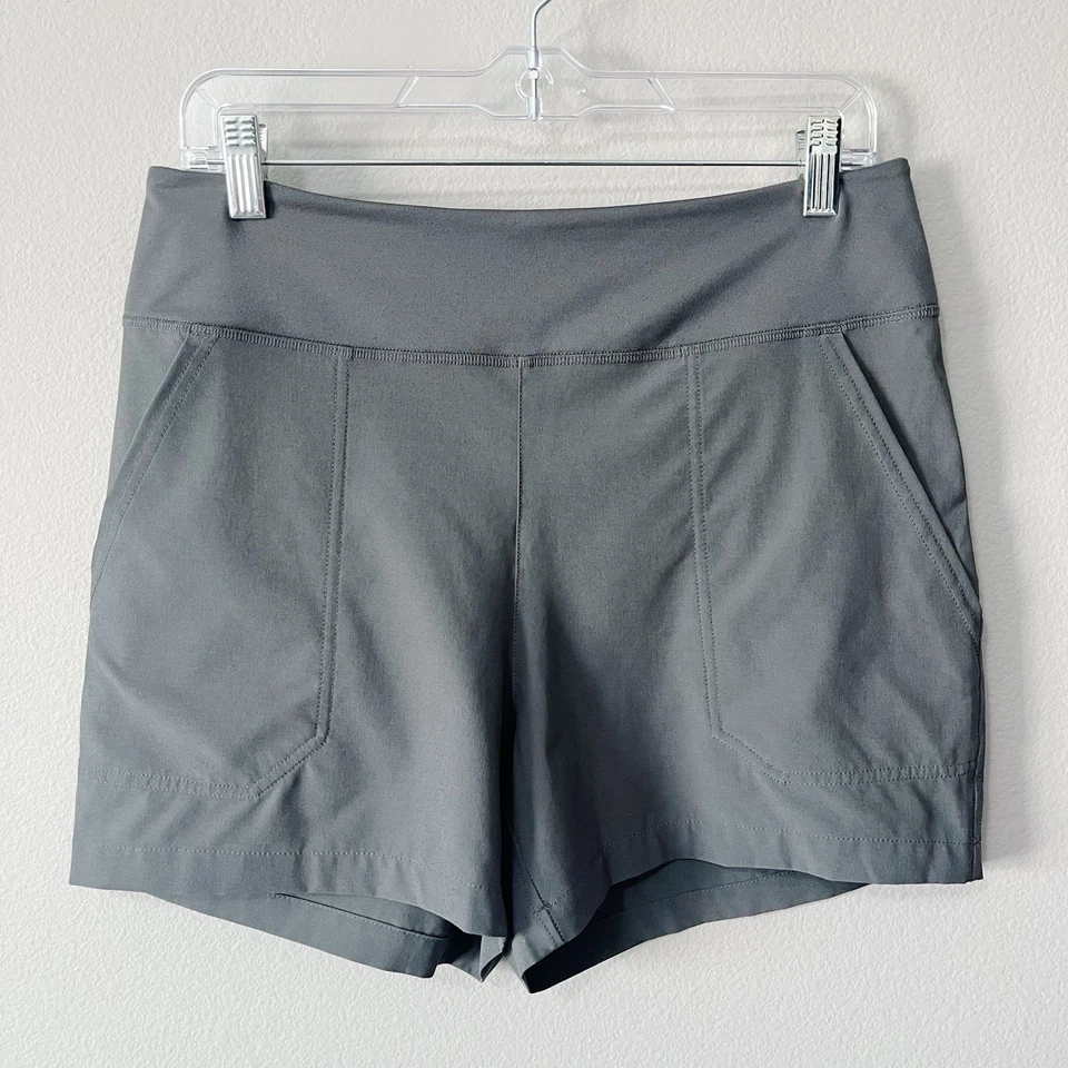 Shorts Patagonia Happy Hike cinza tamanho médio 4" costura interna externa resistente à água - Imagem 1 de 4