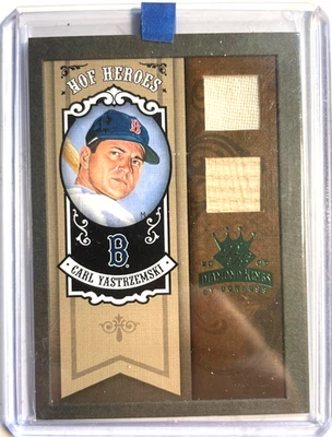 CARL YASTRZEMSKI 2005 DONRUSS DIAMOND KINGS JUEGO USADO CAMISETA/TARJETA DE MURCIÉLAGO #2/10 Foto 1 de 2