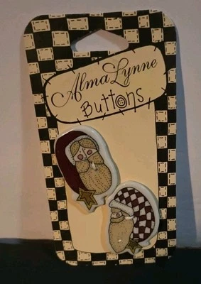 Vintage 90s Alma Lynne Santa Head Buttons Ceramic Large Size 2" x 1" NEW - Image 1 of 4