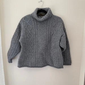 Suéter Inis Crafts Lana Merino Tejido Cuello Alto Gris Damas Talla L - Imagen 1 de 8