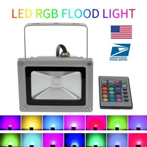 10W RGB Color LED Floodlight Garden Outdoor Flood Lights Lamp+24K Remote Control - Picture 1 of 15