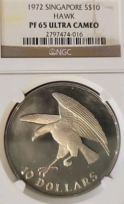 Singapur 1972 10 dólares excelente prueba ultra camafeo esmerilado Dev. NGC65PQ LC Foto 1 de 4