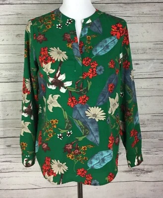 Blusa Top Dalia Para Mujer Verde Floral Dividido Cuello en V Manga Larga Talla S Foto 1 de 4