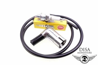 Zündkerze B6HS + Zündkerzenstecker + Zündkabel Mofa Moped für Kreidler Florett