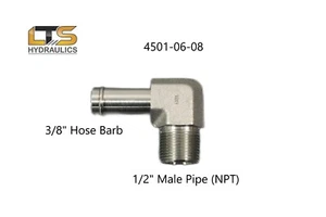 3/8" Beaded Hose Barb x 1/2" Male Pipe NPT 90° Steel Adapter 4501-06-08 - Picture 1 of 6