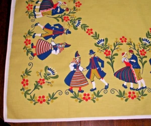 SWEDISH RATTVIK FOLK DRESSED DANCERS DESIGN BY INGER Å 36.5" X 34.5" TABLECLOTH - Picture 1 of 7