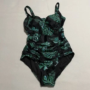 Daci Womens XL One Piece Swimsuit Bathing Suit Black Green Tropical Print NWT - Picture 1 of 10