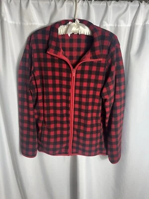 Pullover polar Croft & Borrow para mujer cremallera completa rojo a cuadros búfalo negro talla XL   Foto 1 de 4