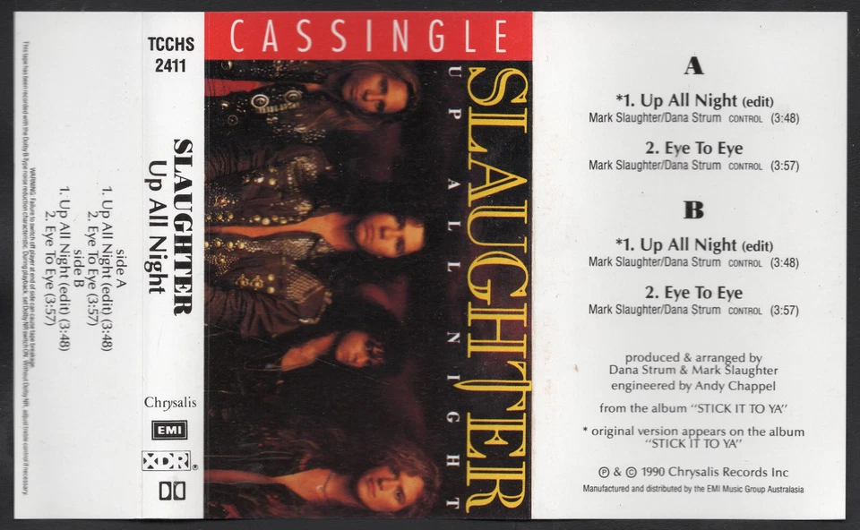 1990 MUSIC AUDIO CASSETTE TAPE SINGLE [CASSINGLE: UP ALL NIGHT] GROUP: SLAUGHTER - Image 1 of 4