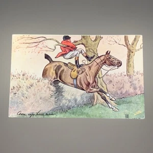 Tuck Oilette Am Up Here Now Tally-Ho Rider Hitting Branch Horse Postcard Humor - Picture 1 of 3