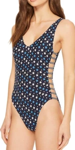 Tommy Hilfiger X5519 Star Pattern Strappy Side One Piece Swimsuit, Core Navy, 6 - Picture 1 of 3