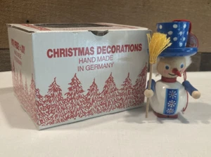 Vtg Steinbach German Christmas Ornament With Box - Snowman W/ Broom Snowflakes! - Picture 1 of 6