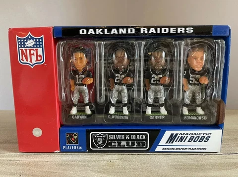 OAKLAND RAIDERS “Silver & Black Club” EXCLUSIVE 3” Mini Bobblehead Set NIB! Cover
