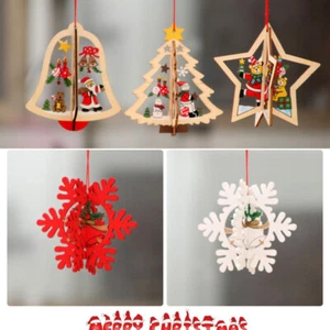 3D Xmas Tree Pendants Hanging Wooden Christmas Decoration Home Party Decor Gift - Picture 1 of 11