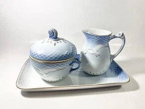 Bing & Grondahl Copenhagen Seagull 393 Creamer & Sugar Bowl 593 Set With Tray - Picture 1 of 11