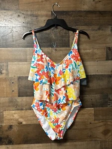 New Ellen Tracy Swimsuit Size 6 Multicolor Floral One Piece Ruffle - Picture 1 of 3