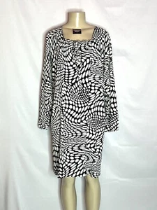 ISABEL TOLEDO BLACK WHITE PRINT LONG SLEEVE DRESS SIZE 18 - Picture 1 of 3