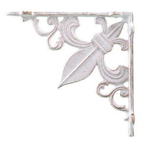 Wall Shelf Bracket Cast Iron Brace Fleur De Lis Distressed White 7.38" Deep - Picture 1 of 1