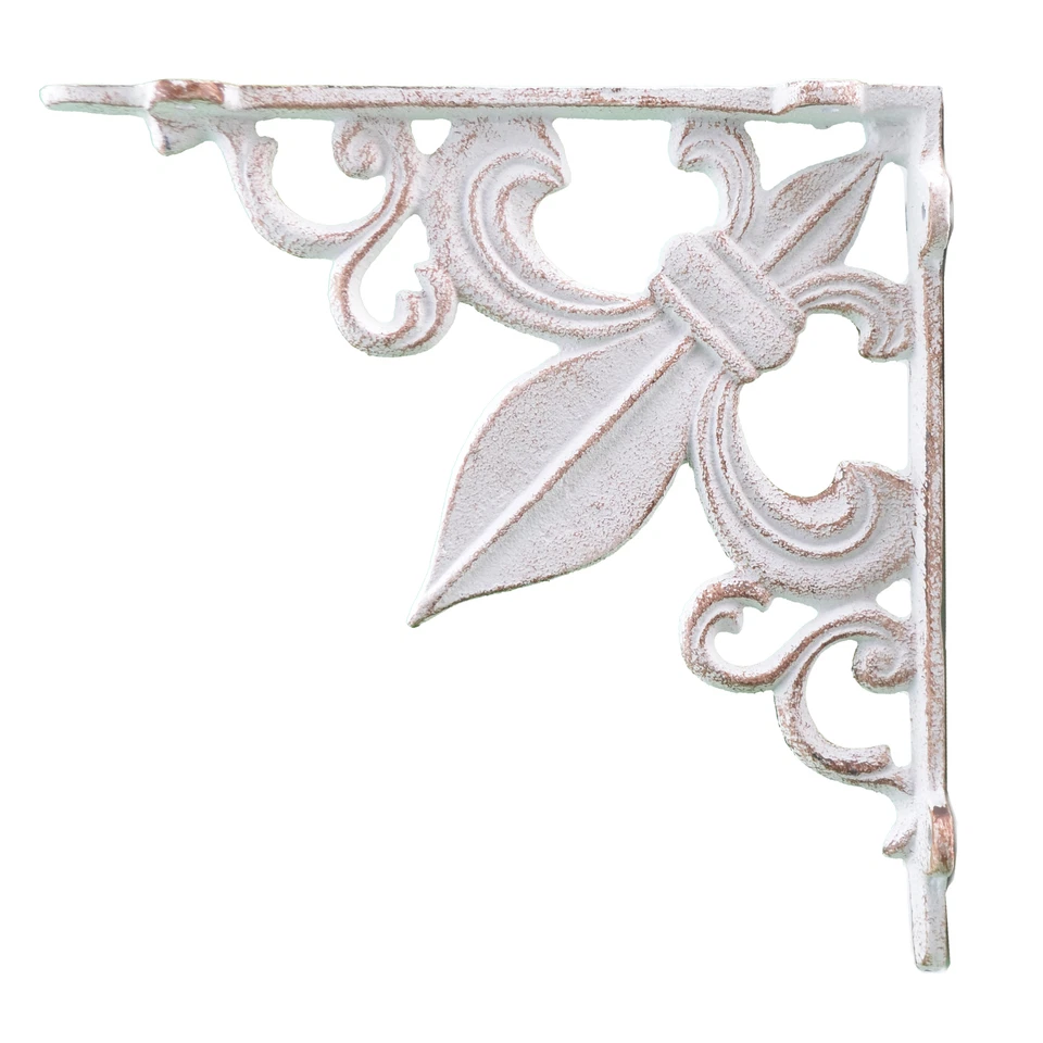 Suporte de prateleira de parede ferro fundido Fleur De Lis branco desgastado 7,38" profundidade - Imagem 1 de 1