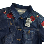 Mavi Samantha Women Small Rose Embroidered Button Front Fitted Denim Jean Jacket