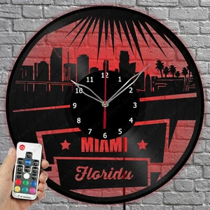 LED Vinyl Uhr Miami Vinyl Schallplatte Wanduhr Wohndeko 1207 - Bild 1 von 11