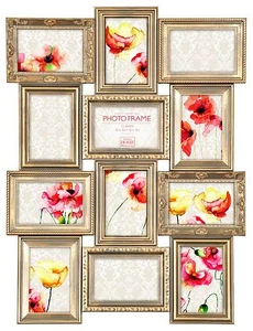 "NUEVO Marco de Foto de Apertura Dorado De Colección - Soporta 12 X 6''X4"" Fotos - Imagen 1 de 2