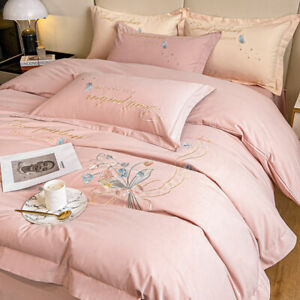 newly listed sanding cotton bedding set 4pcs duvet cover flat sheet embroidered