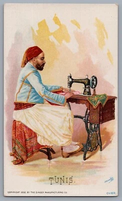 1800s Singer Sewing Machine Victorian Trade Card Tunisia Collector Card  9982 - Image 1 of 2