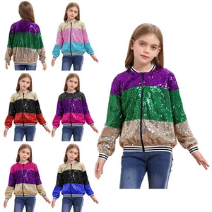 Kid Girls Outerwear Long Sleeve Jacket Carnival Coat Birthday Baseball Stylish - Picture 1 of 87
