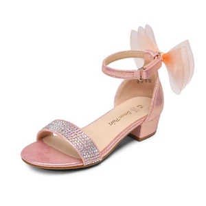 Girls Dress Shoes Low Heel Sandals Bows Wedding Party Dance Shoes - Picture 1 of 14