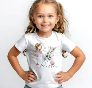 Personalisiertes Feendesign Zahl Kinder T-Shirt, Kleinkind Oberteil T-Shirts, rosa Initiale - Bild 1 von 3