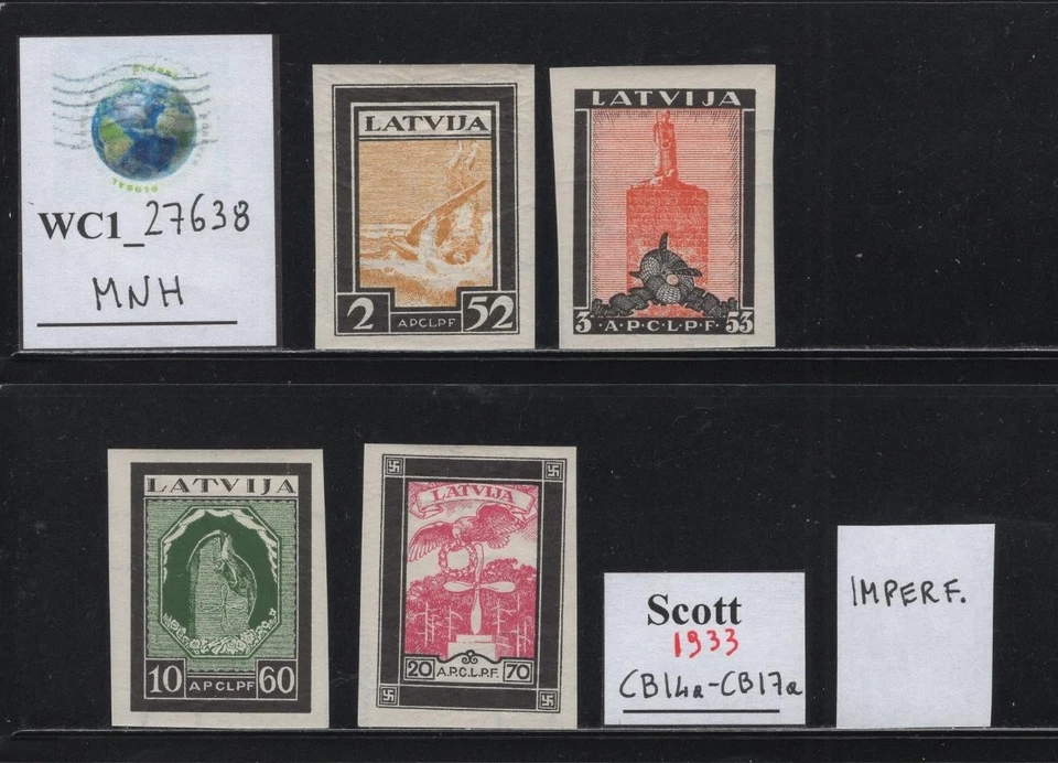 WC1_27638. LETONIA. Bonito aire semipostal imperfecto 1933. set. Sc.CB14a-CB17a. MNH Foto 1 de 1