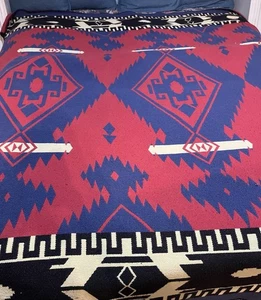 Vintage Camp Decke Navajo Chief Style 60’s rot blau schwarz Azteken Southwestern - Bild 1 von 6