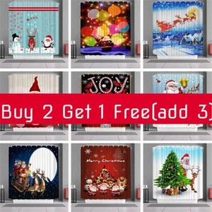 Christmas Shower Curtain With Hooks Waterproof Fabric Santa Claus 3d Printing - Picture 1 of 20