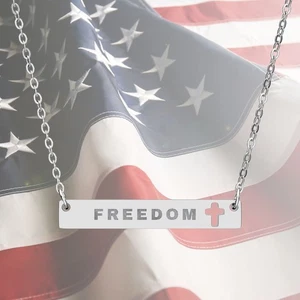 Freedom Necklace | Engraved Cutout Cross Bar Christian Charlie Kirk Keepsake - Picture 1 of 5