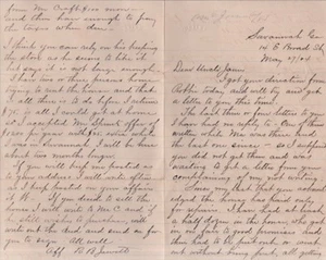 R B Jewett / 1884 Letter written from Savannah to family member regarding real - Foto 1 di 2