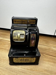 Registro Monete Vintage Zio Sam's 3 Banca Nichel Dimes Quarters Nero - Foto 1 di 7
