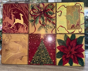 Juego de 4 manteles individuales vintage de vacaciones de Navidad con respaldo de corcho rojo verde y dorado - Imagen 1 de 8