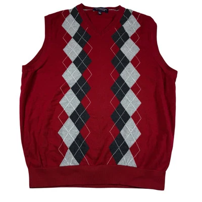 Chaleco Suéter Roundtree & Yorke Grande Rojo, Azul, Gris Argyle Sin Mangas Abuelo Foto 1 de 4