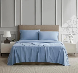 Linen Closet Luxury Cotton Percale 4-Piece Sheet Set, King, Blue - Picture 1 of 10