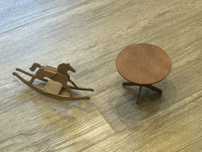 Vintage Wooden Dollhouse Miniature Rocking Horse & Table - Image 1 of 2