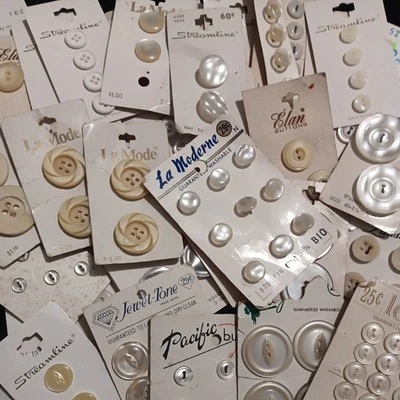 Vtg Lot Buttons on 50 Cards Full & Partial Cards White and Cream Assorted Sizes - Image 1 of 4